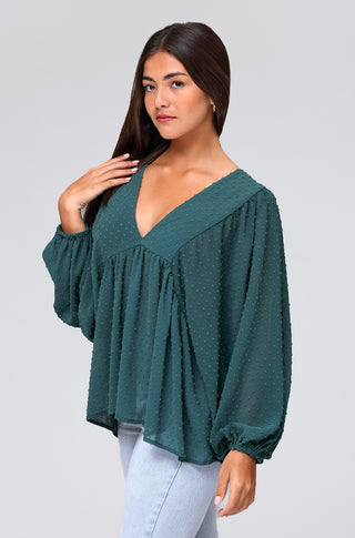 Funky Soul Swiss Dot Bell Sleeve Top
