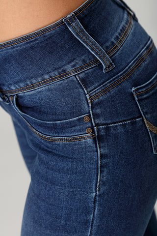 3 Buttons Wide Waistband Skinny Jean