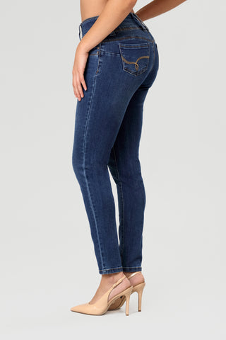 3 Buttons Wide Waistband Skinny Jean