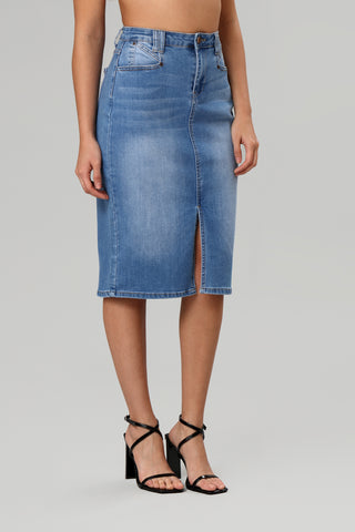 Denim Sand wash Midi Skirt