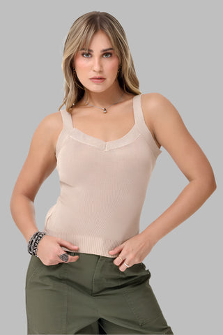 Funky Soul Rib Knit V Neck Core Tank Top