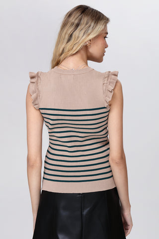 Funky Soul Stripes Pointelle Ruffle Sleeve Top