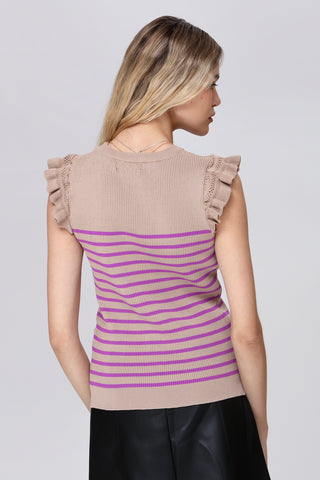 Funky Soul Stripes Pointelle Ruffle Sleeve Top