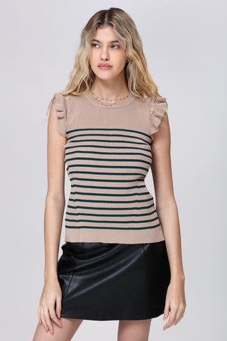 Funky Soul Stripes Pointelle Ruffle Sleeve Top