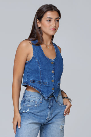 Cropped Denim Vest