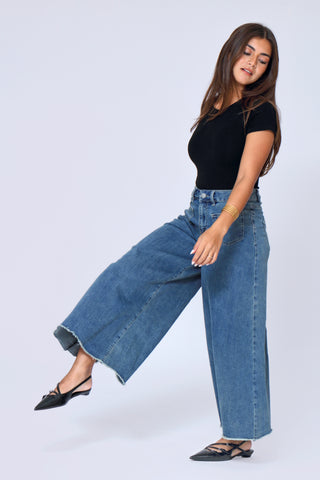 Funky Soul High Waist Palazzo Frayed Hem Jeans