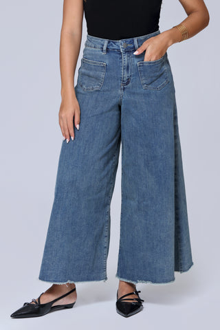 Funky Soul High Waist Palazzo Frayed Hem Jeans