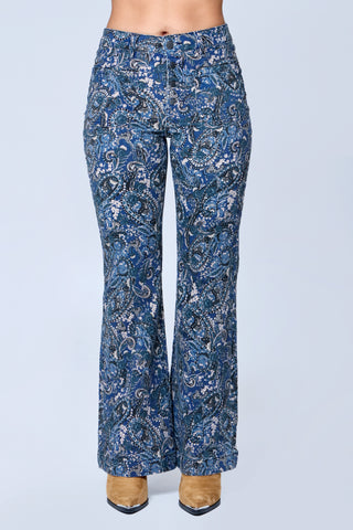 Funky Soul Paisley Print Patch Pocket Flare Jean