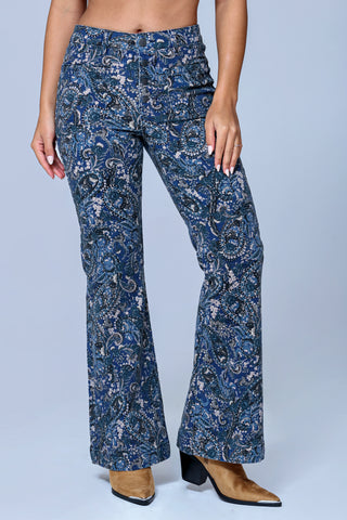 Funky Soul Paisley Print Patch Pocket Flare Jean