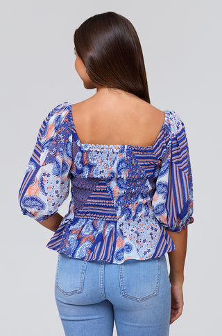 FUNKY SOUL SMOCKED GEORGETTE PEPLUM TOP