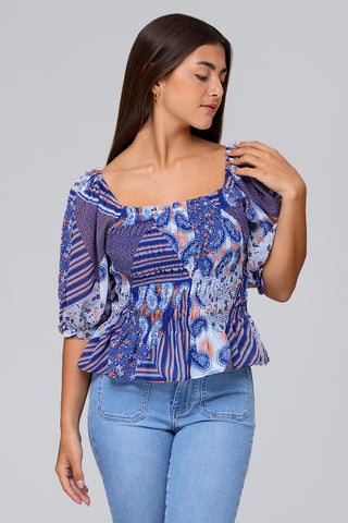 FUNKY SOUL SMOCKED GEORGETTE PEPLUM TOP