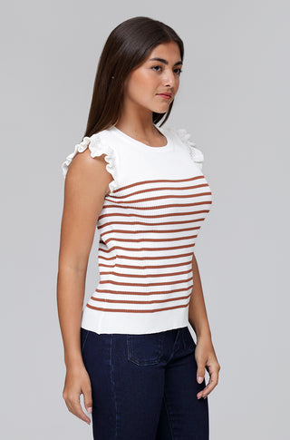 FUNKY SOUL STRIPES POINTELLE RUFFLE SLEEVE TOP