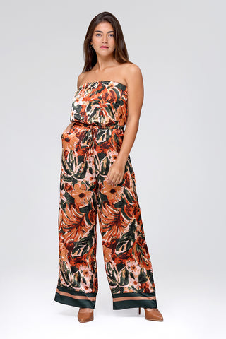 FUNKY SOUL STRAPLESS BORDER PRINT JUMPSUIT