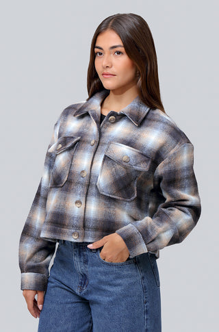 BRUSHED PLAID CROPPED JACKET