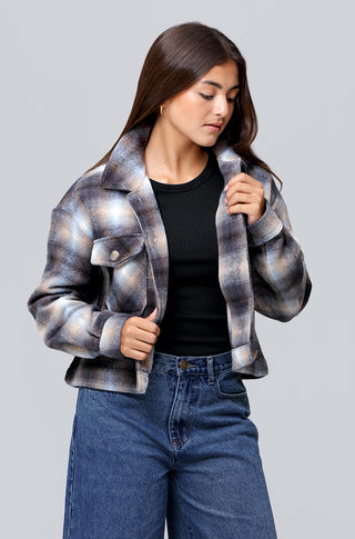 BRUSHED PLAID CROPPED JACKET