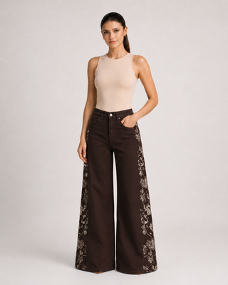 Funky Soul Floral Embroider Wide Leg Jean
