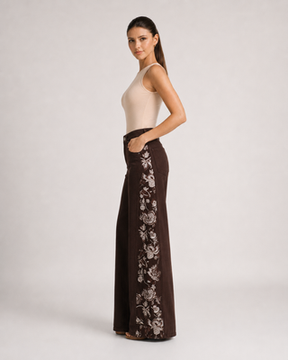 Funky Soul Floral Embroider Wide Leg Jean