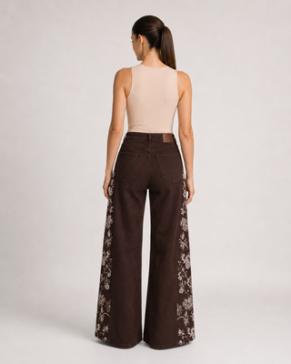 Funky Soul Floral Embroider Wide Leg Jean