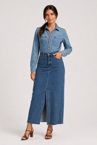 Funky Soul Long Sleeve Contrast Shirt Denim Dress