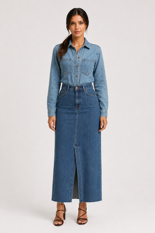 Funky Soul Long Sleeve Contrast Shirt Denim Dress