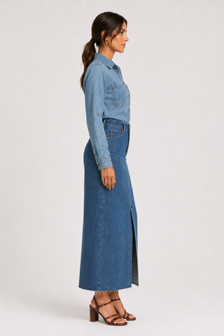 Funky Soul Long Sleeve Contrast Shirt Denim Dress