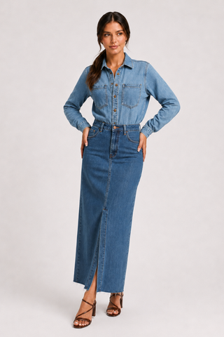 Funky Soul Long Sleeve Contrast Shirt Denim Dress