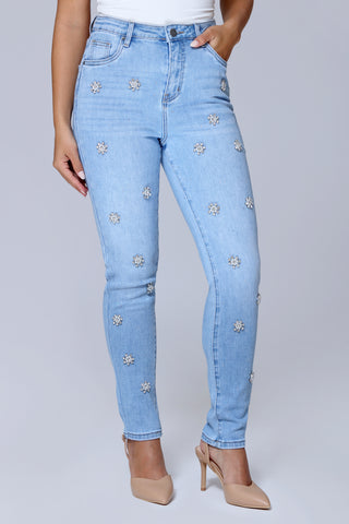 Funky Soul Embroidered Beaded Flowers Jeans