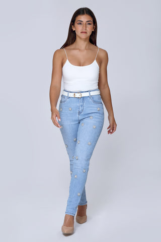 Funky Soul Embroidered Beaded Flowers Jeans