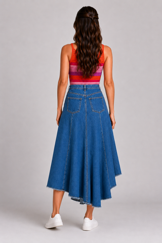 Funky Soul Denim Layered Midi Skirt