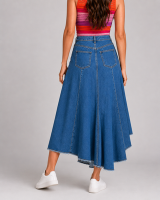 Funky Soul Denim Layered Midi Skirt
