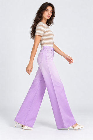 Funky Soul Lilac Embossed Deep Dye Wide Leg Jean