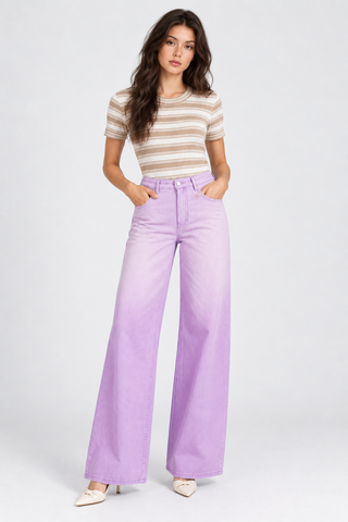 Funky Soul Lilac Embossed Deep Dye Wide Leg Jean