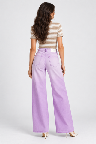 Funky Soul Lilac Embossed Deep Dye Wide Leg Jean