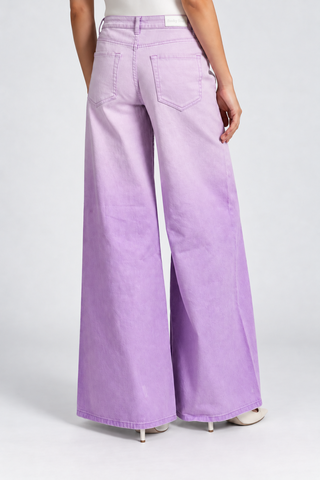 Funky Soul Lilac Embossed Deep Dye Wide Leg Jean
