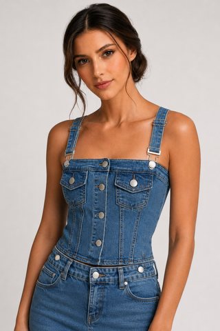 Funky Soul Sleeveless Button-Down Vest & Skirt Set