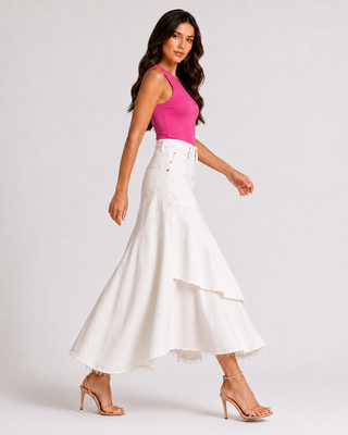 Funky Soul Layered Denim Midi Skirt