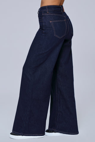 Side view of high-rise wide leg jeans from Funky Soul