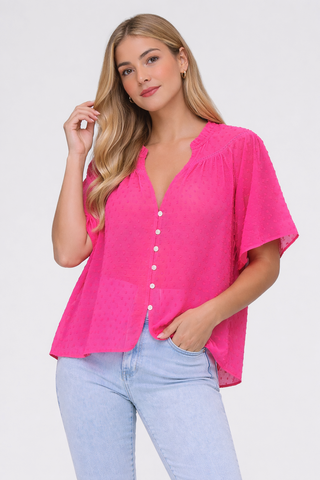 Funky Soul Swiss Dot Button Front Flowy Top