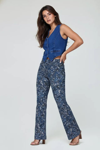 Funky Soul Paisley Print Patch Pocket Flare Jean