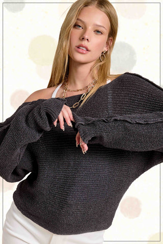Boat Neck Off Shoulder Cozy Dolman Sleeve Sweater