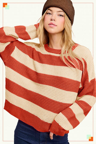 Super Soft Striped Round Neck Loose Fit Sweater